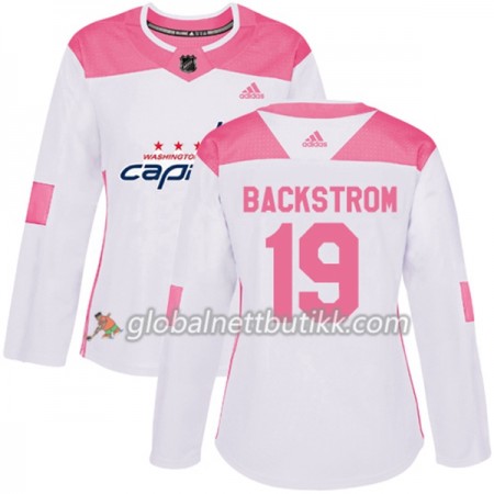 Washington Capitals Hockeydrakt Nicklas Backstrom 19 2017-2018 Hvit Rosa Fashion Adidas Authentic - Dame